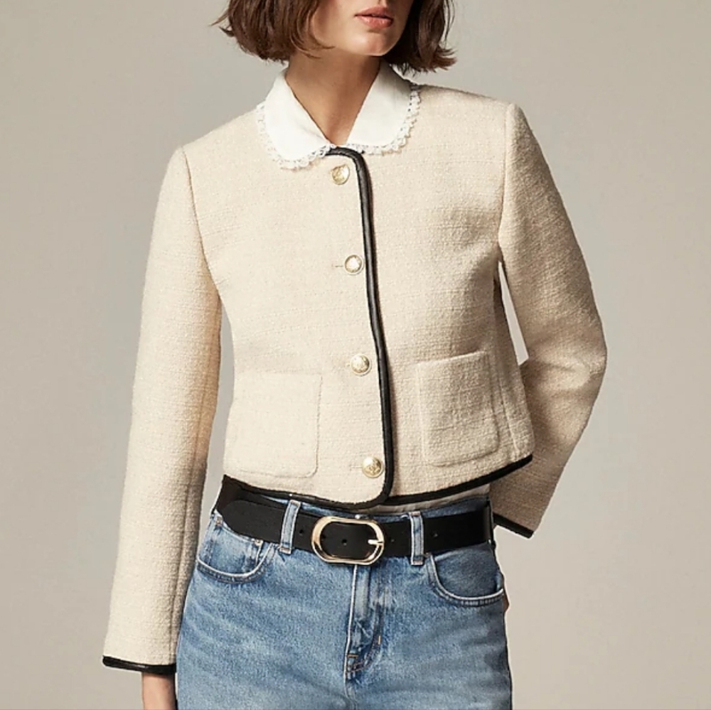 NWT J. Crew Nash Tweed lady jacket with leather trim